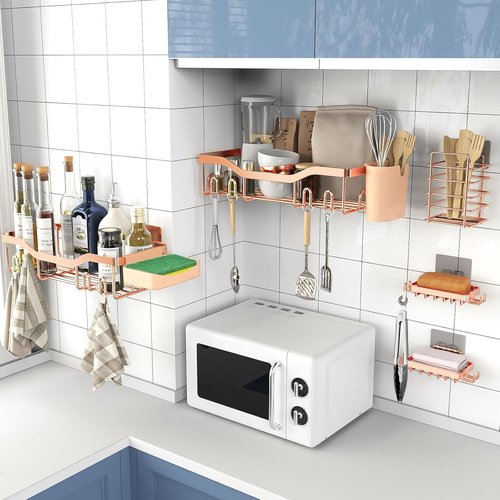 NESOMI Shower Caddy - Rustproof Stainless Steel Organizer with Soap Dish & Hooks | 7-Pack, No-Drill Design