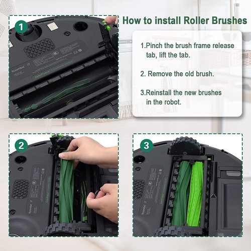 2 Set Replacement Roller Brushes Compatible for iRobot Roomba E & I & J Series, i7 i7+ i3 i3+ i6+ i8+ j7 j7Plus E5 E6 E7, Vacuum Cleaner Accessories, Multi-Surface Rubber Brush