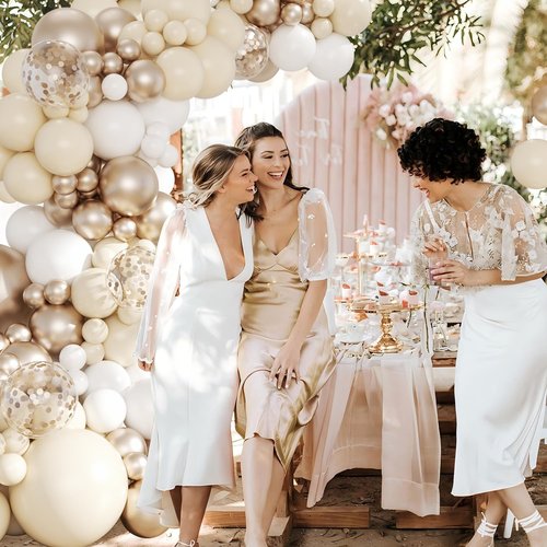 White Sand Champagne Gold Balloon Arch Kit, 143Pcs Metallic Champagne Gold Neutral Balloons Garland Arch Kit Confetti Balloons for First Communion Anniversary Engagement Wedding Birthday Decorations