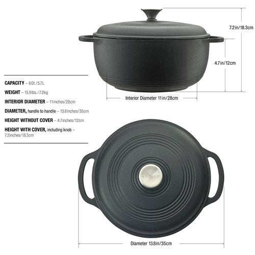 Mercer Culinary Enameled Cast Iron Round Dutch Oven, 6 qt., Matte Black