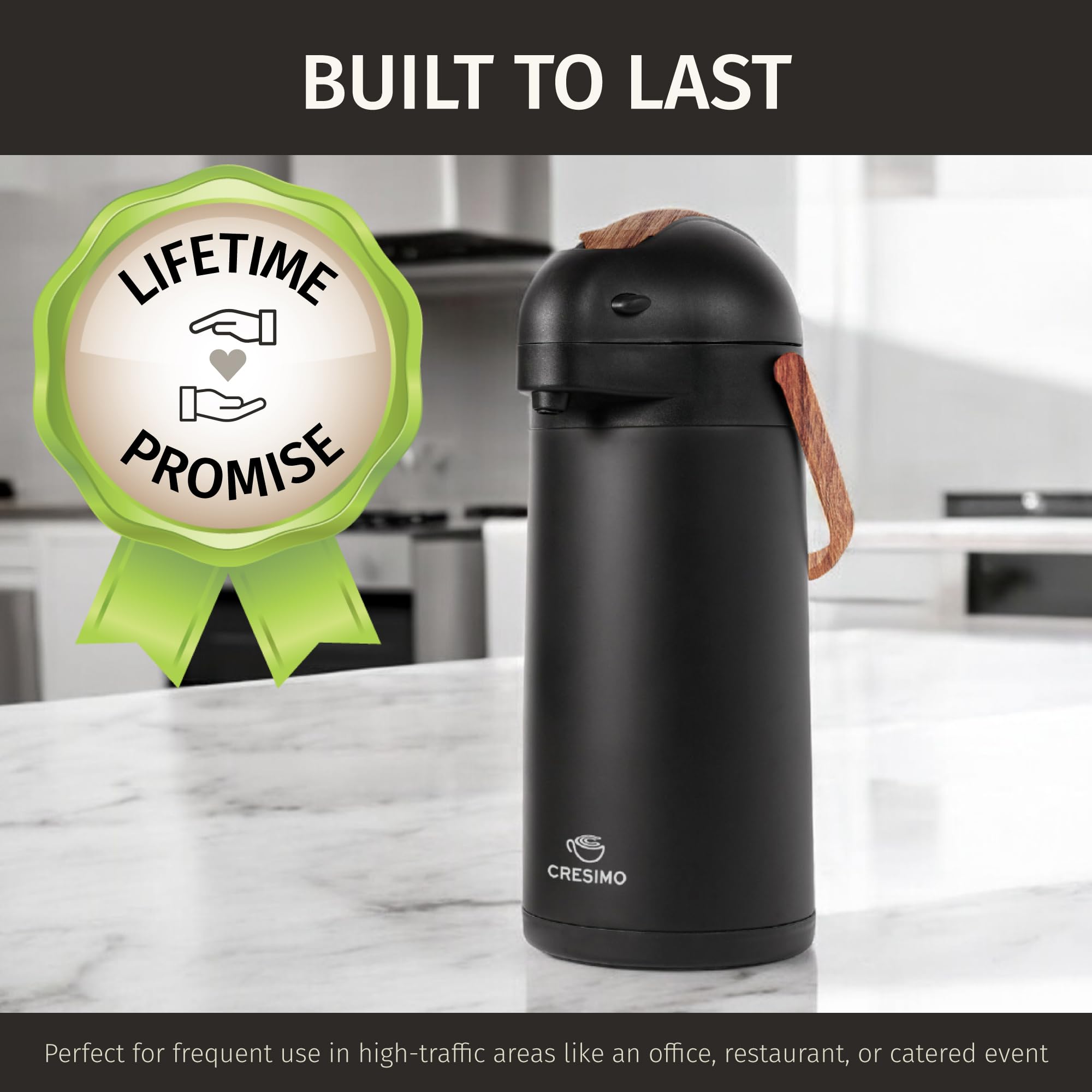 Thermal Coffee Carafe 102Oz w/Wood Trim, Keeps Coffee Hot for 12Hrs & Cold for 36Hrs-Premium Stainless Steel Carafe for Hot Liquids, Easy One-Handed Dispensing for Office, Home, Party, Durable Airpot