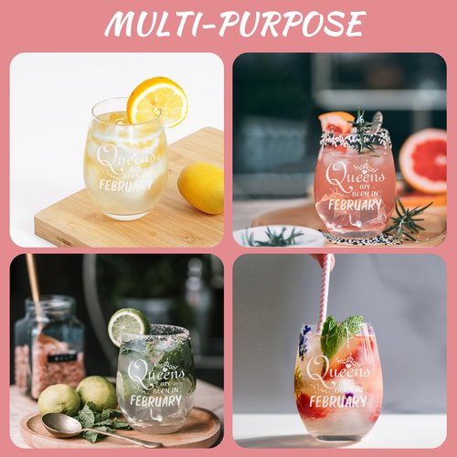 Futtumy Birthday Gifts for Women, Queens Are Born in February Birthday Wine Glass, Funny February Gifts for Daughter Mom Her Wife Sister Friend Girlfriend, Aquarius Pisces Present for Women, 17oz