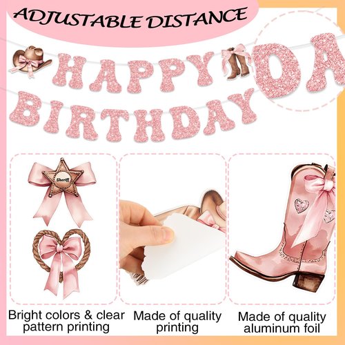 Yunlly Cowgirl Coquette Bow Birthday Party Decorations Western Hanging Swirls Happy Birthday Banner Pink Disco Balloon Rodeo Bachelorette Decor Supplies for Baby Shower Birthady Party Favors