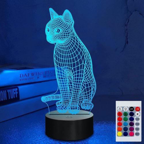 SUPERHONGJIHAO 3D Night Light for Kids 3D Kitten Led Lamp with Remote Control 16 Color Changing Xmas Birthday Gift for Child