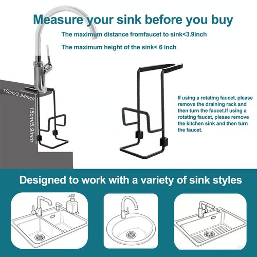 YUSAVHO Sponge Holder for Kitchen Sink – Sink Caddy Organizer for Sponges, Brushes, and Kitchen Sink Accessories, Apartment & New Home Essentials (Black)