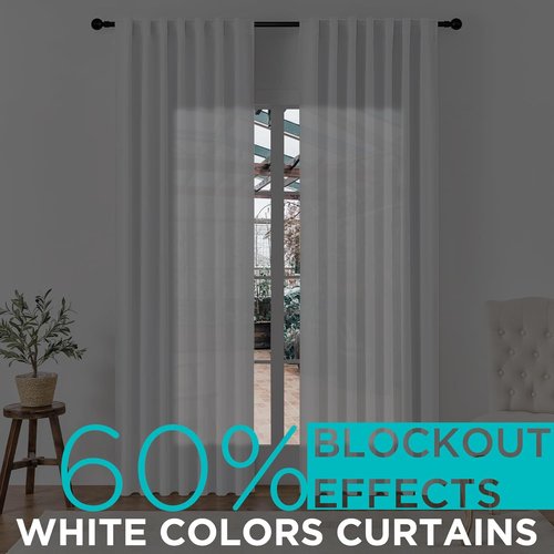 Joydeco 60% Blackout White Curtains - Thermal Insulated Grommet Drapes | 84 Inch Length, Greyish White, 2 Panels