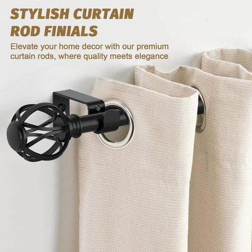 GXOACKJ Adjustable Curtain Rods - Black 5/8 Inch Drapery Rods for Windows 33 to 60 Inches | Elegant Twisted Cage Finials
