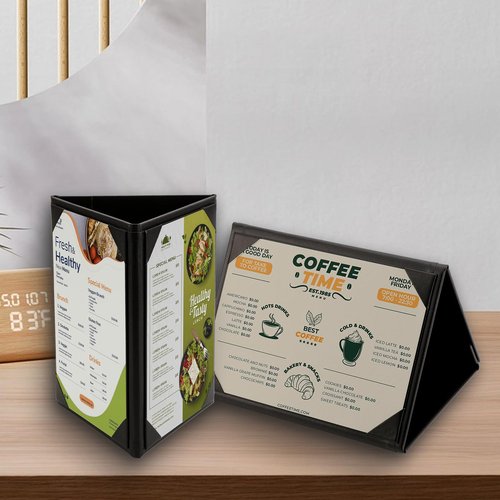 Menu Covers - Set of 10 Double-Sided Table Tent Cards for Restaurant, Dinner Party, and Bar Menus - Includes Bill Holder and Reserved Seating Signs - Easy to Clean and Foldable (20, 5"x7"Trifold)