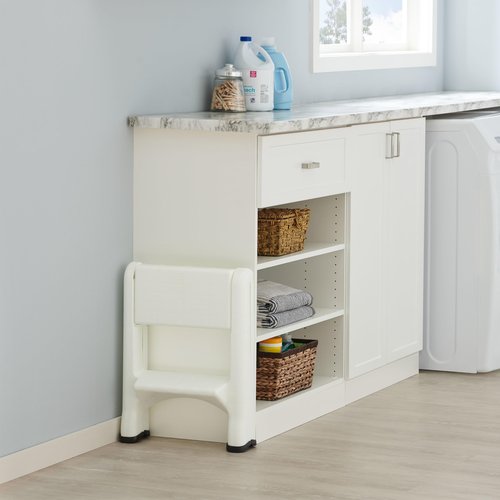 Rubbermaid Two-Step Folding Foot Stool 14-Inch High White 300 Pound Capacity Small Step Stool for Adults/Kids for Use in Library/Kitchen/Bathroom/Garage/Closet