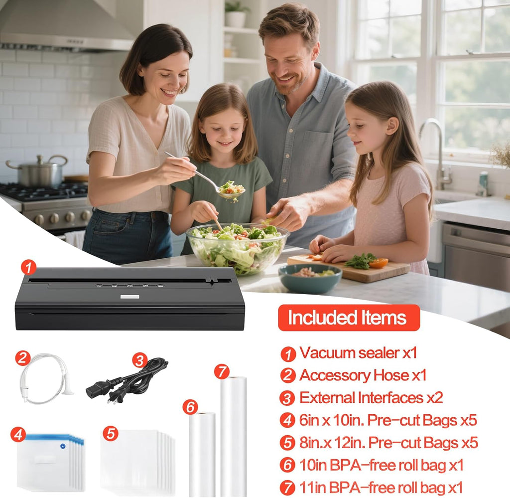 Vacuum Sealer Machine - 85Kpa Food Vacuum Sealer with Built-In Cutter & Storage Bags | Complete Starter Kit