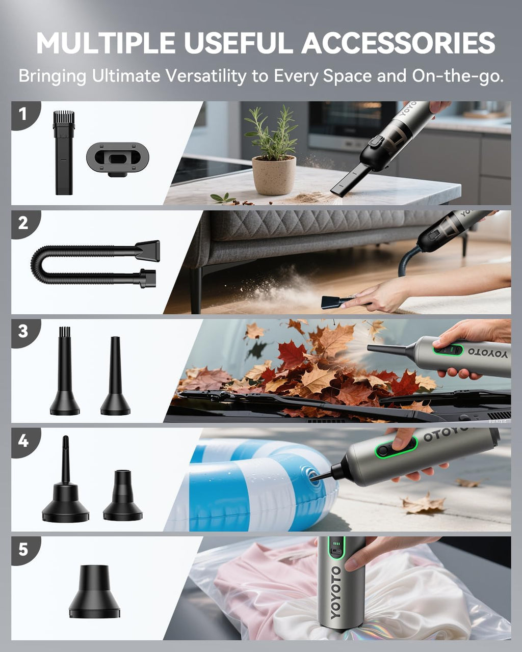Skiennix Handheld Vacuum | Cordless 4-in-1 Mini Cleaner with 21000Pa Suction - Ultra Light & Rechargeable (Silver)