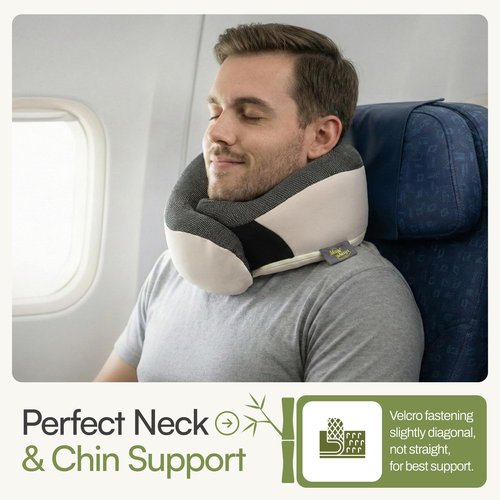 Magmont Neck Pillow for Traveling - Bamboo Charcoal Memory Foam with 360° Chin Support for Airplane, Soft & Breathable, Seamless Design, Removable Cover, Travel Accessories Included