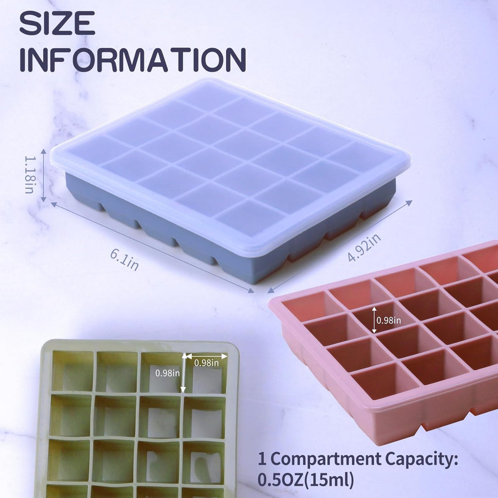 Skiennix Silicone Freezer Molds - Ideal for Storing Garlic, Herbs & More - 3-Pack Multicolor Tray