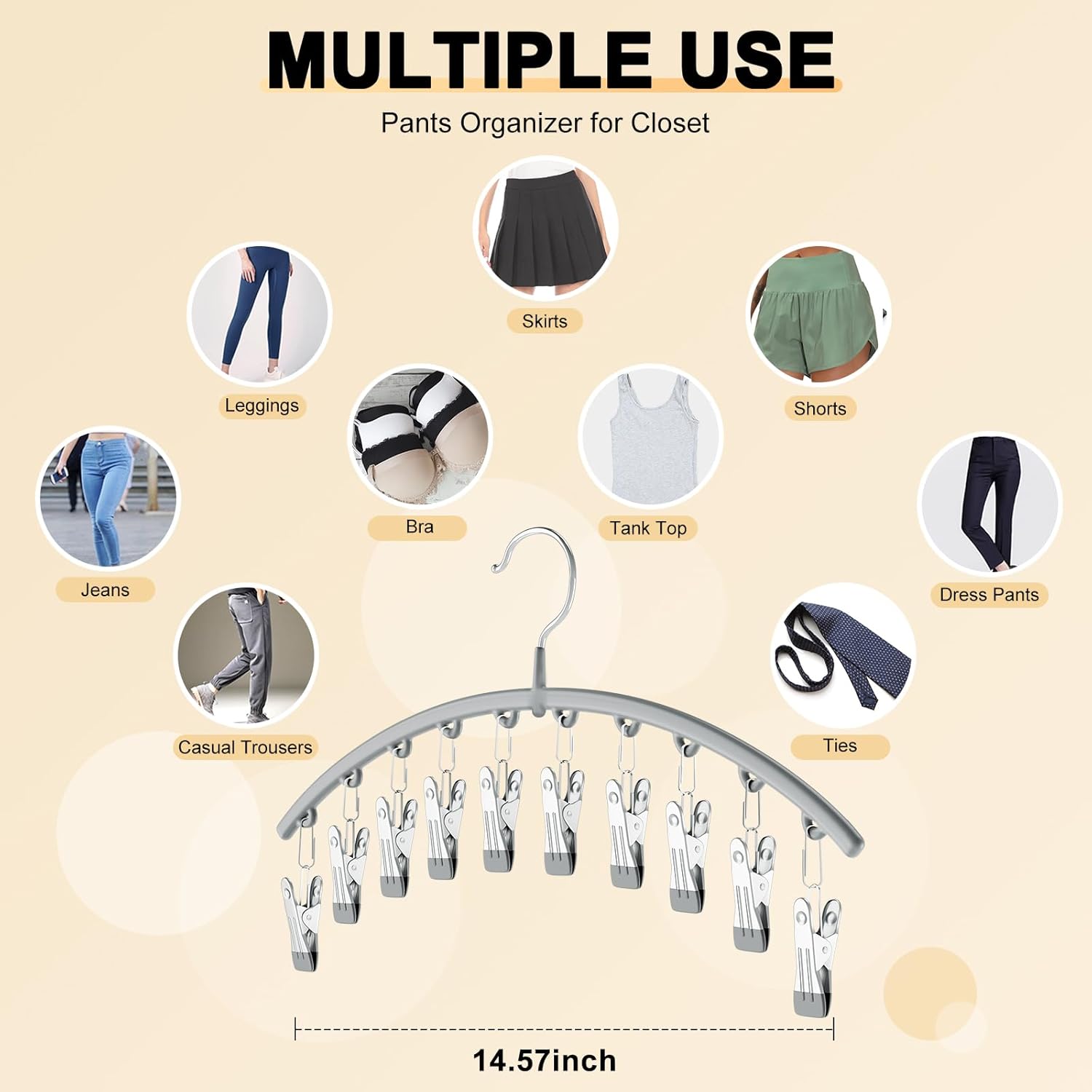 Volnamal Legging Organizer - Metal Yoga Pants Hanger with Rubber Coating | 4-Pack Holds 40 Leggings - Gray