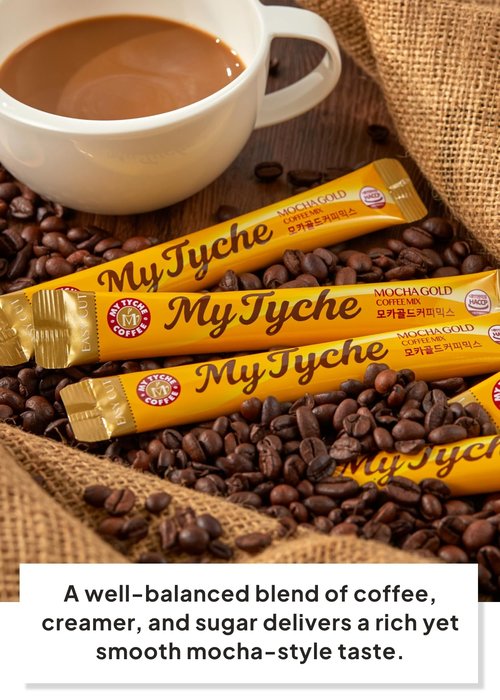 Korean Food Mocha Gold Coffee Mix 100T | MY TYCHE | Korean Instant Coffee Mix, Hot or Iced Coffee Blend | Instant Coffee Beverage Mix | K Coffee