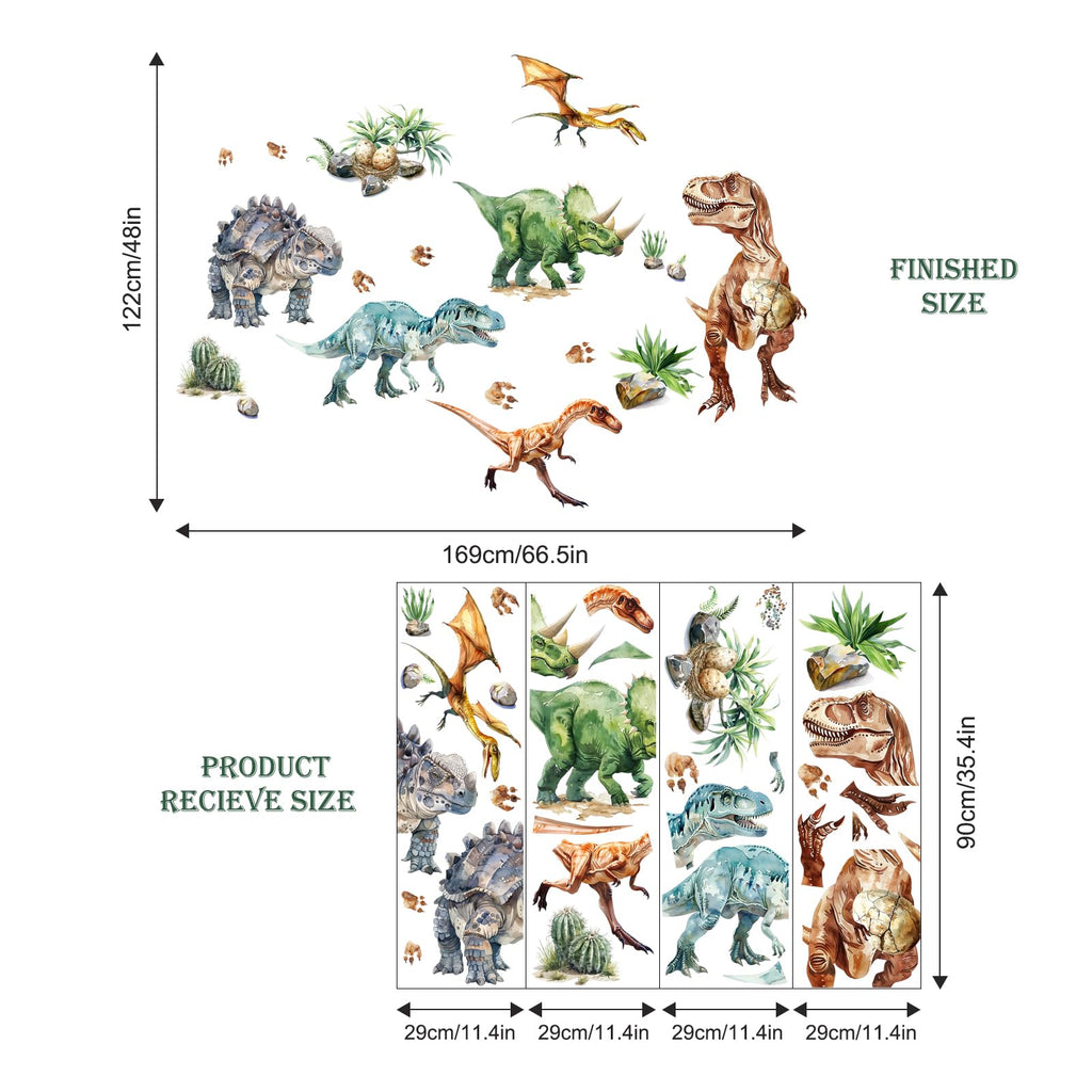 Supzone Dinosaur Wall Decals, Large Dino Wall Stickers Volcano Tropical Plants Cactus Peel and Stick Art Decoration for Boys Girls Kids Classroom Bedroom Toddler Playroom Nursery Room