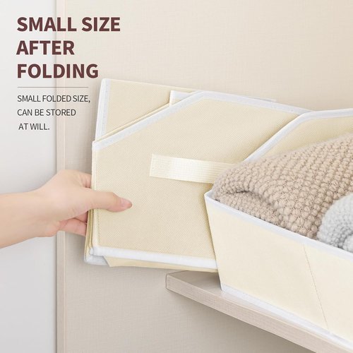 Homsorout Storage Bins - Large Trapezoid Fabric Organizers with Handles | 4 Pack in Beige for Closet & Shelf