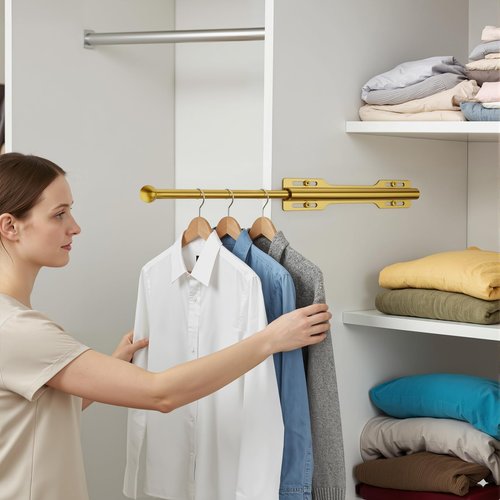 LOMILD Valet Rod for Closet Pull Out, Rod for Bedroom Laundry Room Bathroom, Brushed Gold