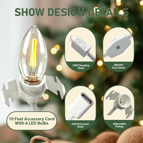 Department 56 USB 5V LED Light Set - 6 Lights for Halloween & Christmas Village Decor | 9.8ft White Cord