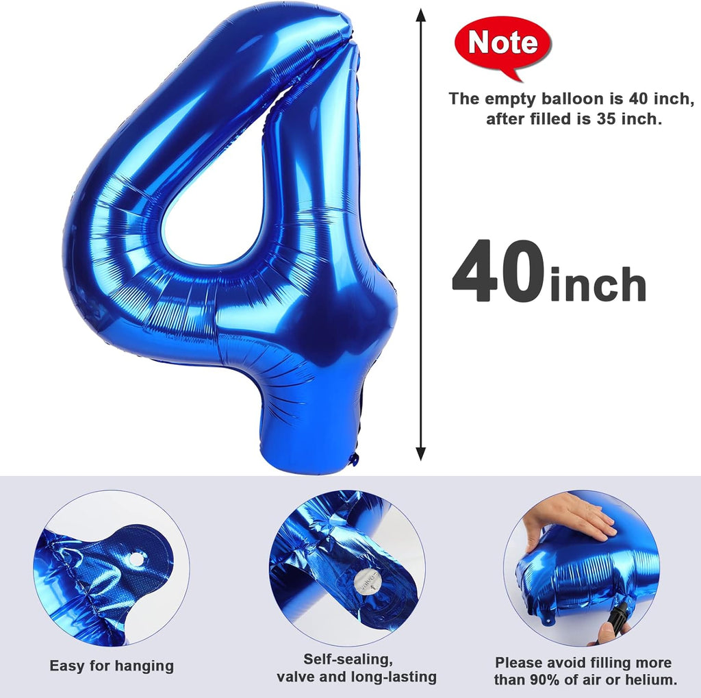 Numbers Balloons 40 Inch - Navy Blue Number 4 Balloons for 4th Birthday Celebration