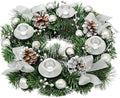 Silver Ribbon Advent Wreath - Festive Centerpiece Décor with Candle Holder & Christmas Candles