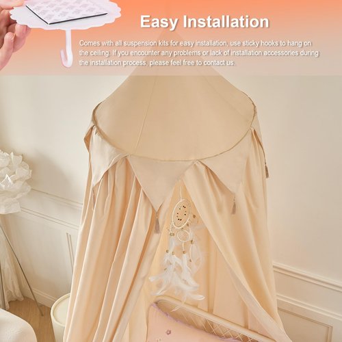 THREENTDAY Bed Canopy for Kids, Girls Bed Curtain Bed Room Decor Hanging House Castle Reading Nook Dreamy Canopy(Light Yellow)