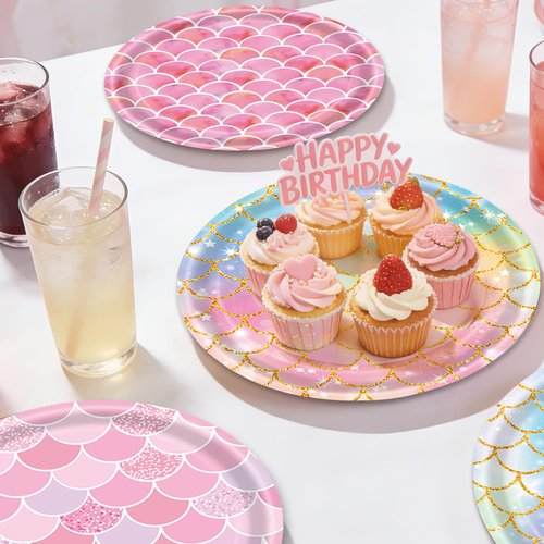 48 Pieces Mermaid Paper Plates Birthday Party Supplies, 7 Inch Mermaid Disposable Plate, Ocean Theme Cake Dessert Plates for Baby Shower Brial Shower Ocean Birthday Party Decorations (6 Designs)
