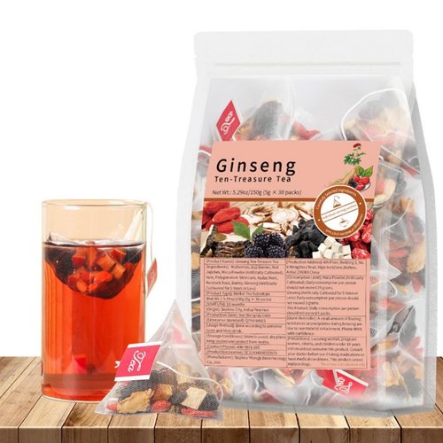 Ginseng Ten Treasures Tea,Kidney Tea for Women and Men,Natural Herbal Blend,Traditional Chinese Herbal Tea,More herbs,Wolfberry,Maca,Mulberry,Kidney Detox Cleanse Teabag,5.20oz/30teabags