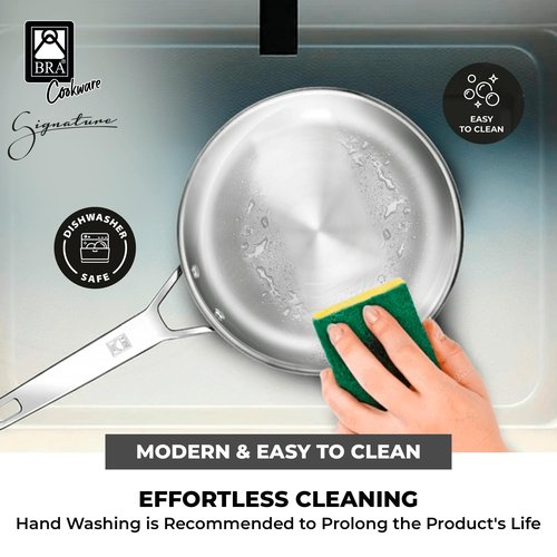 BRA COOKWARE Signature Deep Frying Pan | 11 inches Professional High Skillet | Stainless Steel Deep Frying Pan | All Stovetop Compatible | PFOA Free | w/o Non-Stick Coating | Polished Finish