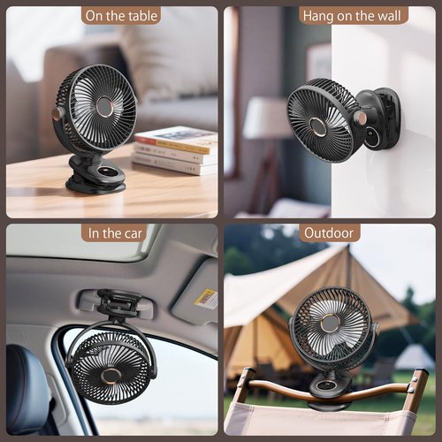 iNeibo 10000mAh Portable Clip on Fan, 90° Oscillating Fan, 8 Inch Rechargeable Battery Operated Desk Fan, Strong Airflow, 5 Speeds, Sturdy Clamp for Golf Cart Home Office Outdoor Travel (Black)