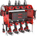 ZESEN Power Tool Organizer - Heavy Duty 3-Layer Wall Mount Shelf with Charging Station & Hooks | Red