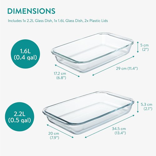 Navaris Glass Baking Dish Set - 4-Piece Casserole Dishes with Lids, 1.7qt & 2.3qt | Oven Safe Bakeware