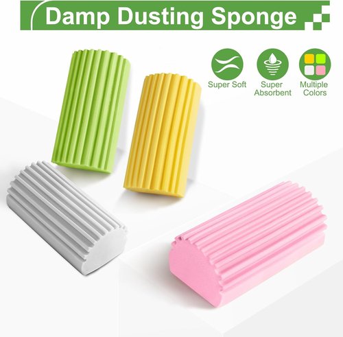 Jeymei Damp Dusting Sponge Set - 4-Pack Gray Reusable Sponges for Baseboards & Window Tracks
