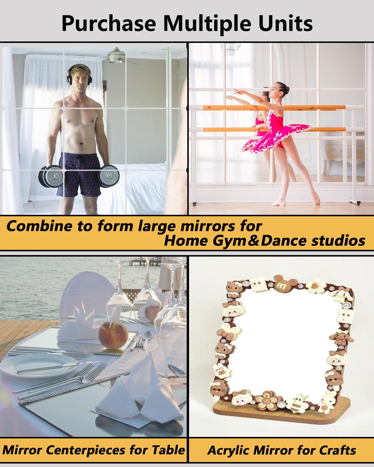 Unbreakable Mirror Tiles, 4PCS 10”x10” Peel And Stick on Mirror for Wall Mirrors Decorative, Toddlers for Kids Bedroom, Plastic Gym Frameless Door Small Adhesive Mirrors for Classroom Decor Stickers