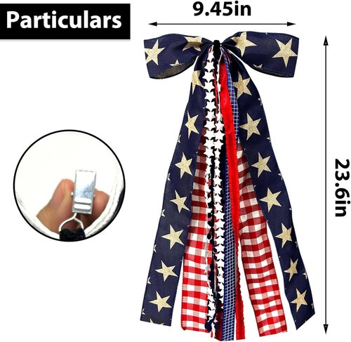 Large Patriotic Ribbon Bow - Red, White & Blue Clip-On Star Sash for 4th of July Wreaths & Decorations