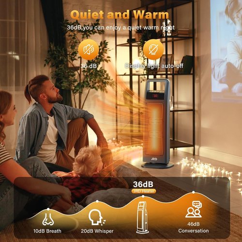 JRD 24" Fast Electric Space Heater with Remote, 75° Oscillation, 1-8H Timer, Thermostat, Safe Protection, 1500W Portable Heater for Indoor Use, Large Room Bedroom Office