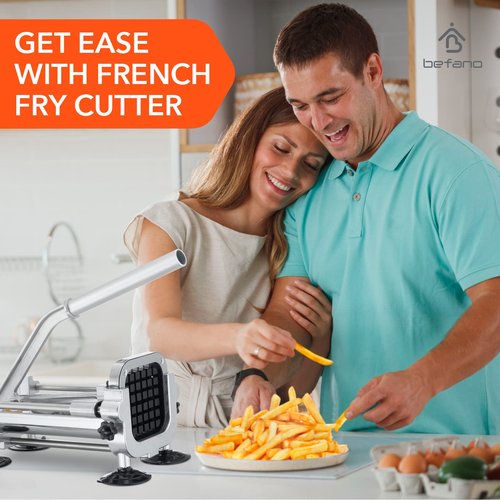 Befano French Fry Cutter, Stainless Steel Potato Cutter with 1/2 Inch and 3/8 Inch Blades, (Manual Cutter, 1/2'' & 3/8'' Blade)