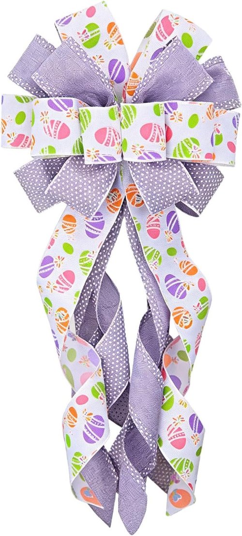 Estivaux Large Easter Wreath Bow - Purple & White Burlap Spring Floral Decor for Doors & Windows