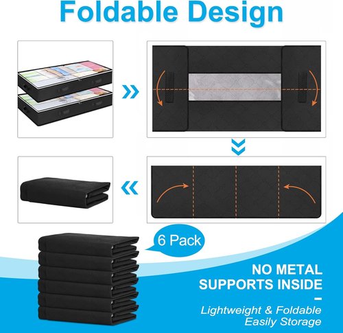 Budding Joy 90L Under Bed Storage Containers - Foldable Organizers for Blankets, Towels & More | Black