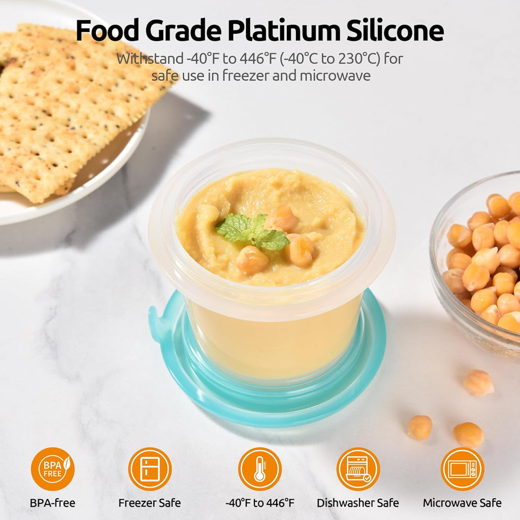 U-Taste Silicone Food Container Set - 4oz x 2, Airtight & Stackable for Snacks | Freezer & Microwave Safe, Aqua Sky