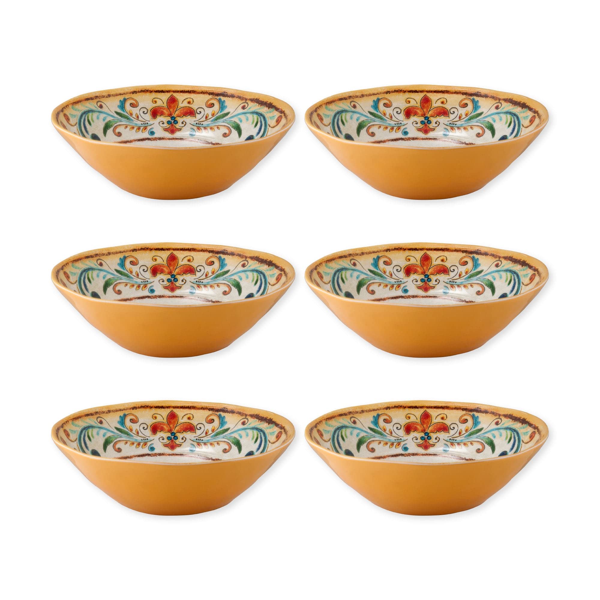 UPware Tuscany Melamine Bowl Set, Round Bowls for Pasta, Rice, Soup, and Salad, BPA-Free, Dishwasher Safe, Shatter-Proof, Yellow, 8 Inch, Set of 6