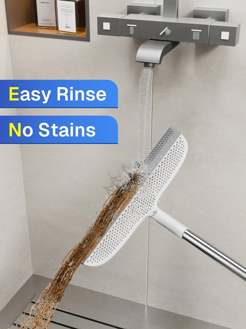Silicone Floor Squeegee, 180° Rotating Air Broom, Squeegee for Floor with a Long Handle, Magic Broom for Water and Pet Hair Removal on Bathroom Floors, Tile, Deck and Glass, Indoor Cleaning Tool