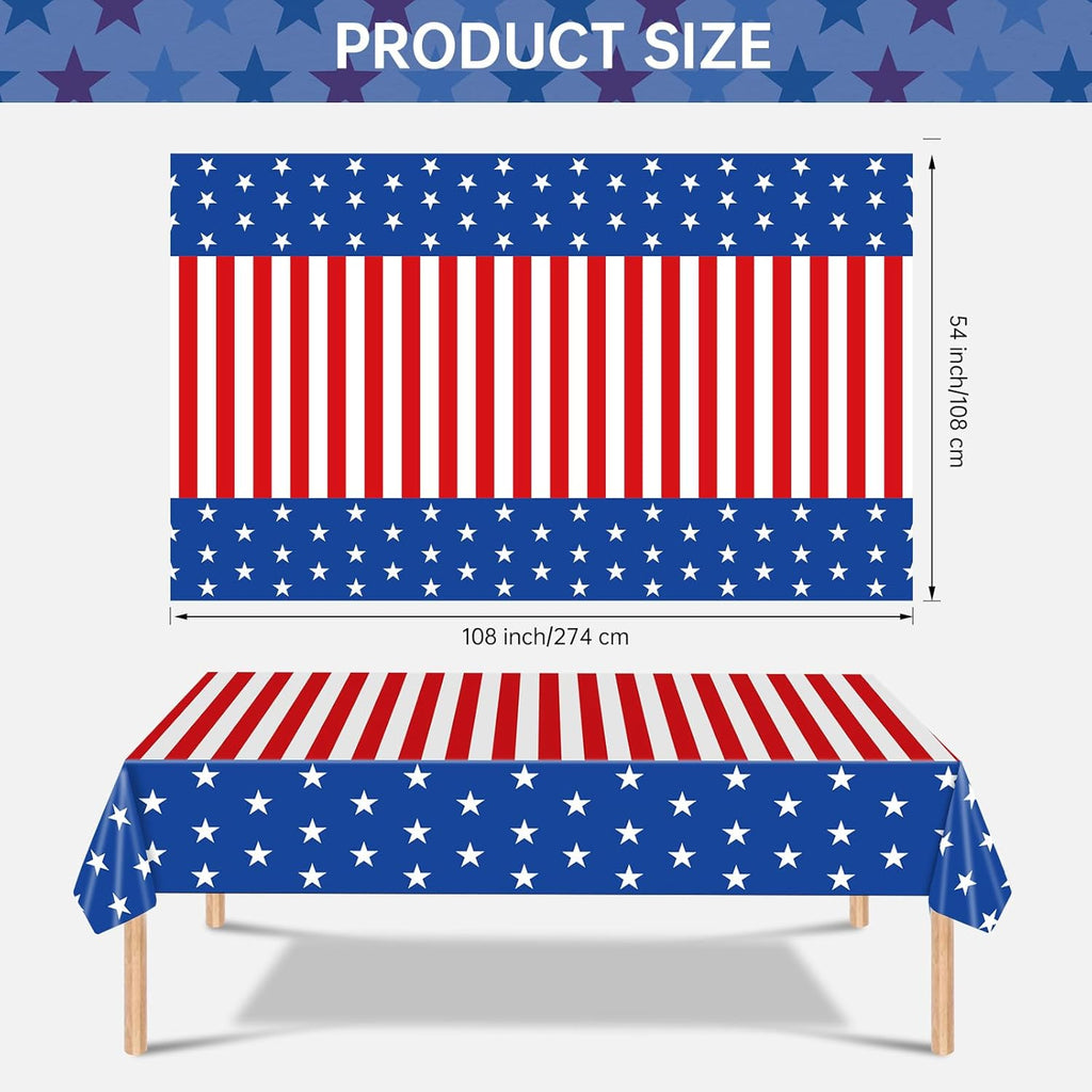 Patriotic 4th of July Tablecloth by [Brand Name] - Disposable Rectangle USA Flag Design, 54" x 108"