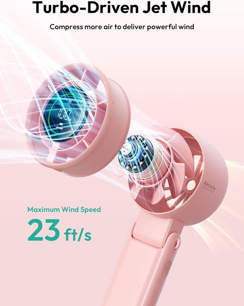 Aecooly Portable 3-in-1 Turbo Handheld Fan - USB Rechargeable Mini with 22H Cooling Time | Pink