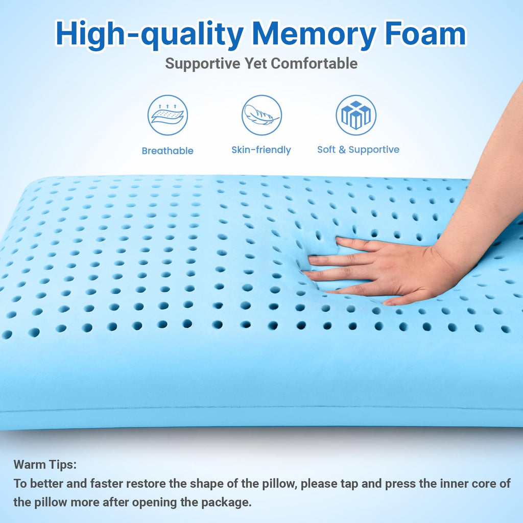 TranquilMoments Memory Foam Pillows, Bed Pillow, Bed Pillow for Side, Back and Stomach Sleepers, Neck Pillow for Sleeping with Removable and Machine Washable Cover, Queen Size (1 Pack)