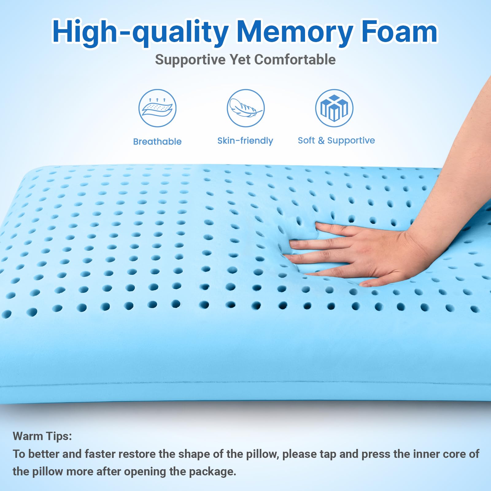 TranquilMoments Memory Foam Pillows, Bed Pillow, Bed Pillow for Side, Back and Stomach Sleepers, Neck Pillow for Sleeping with Removable and Machine Washable Cover, Queen Size (1 Pack)