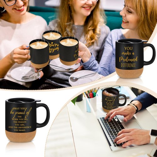 Jingmore 10 Pcs Employee Appreciation Gift Bulk Non-slip Cork Bottom Coffee Mug 13.5 oz Ceramic Tumbler Inspirational Mug Graduation Thank You Gifts for Teacher Volunteer Nurse(Classic)