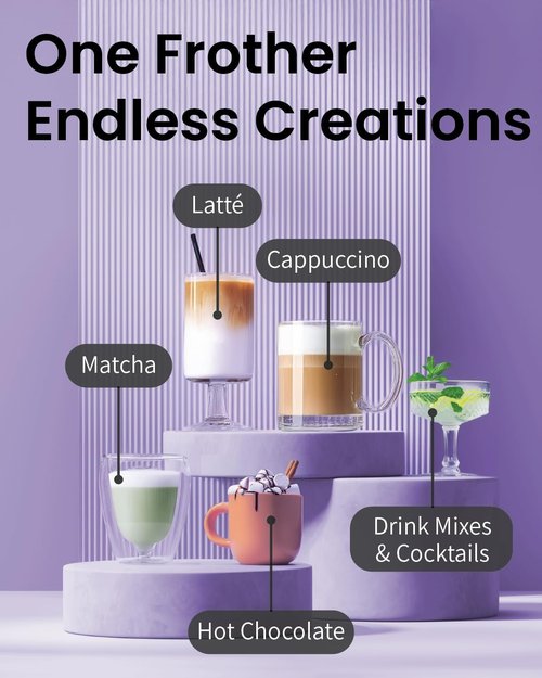 Elementi Pink Milk Frother Wand Rechargeable Drink Mixer - Powerful USB-C Rechargeable Frother & Coffee Stirrers Electric - Hand Held Whisk to Make Perfect Cappuccinos, Lattes & Drink Mixes at Home