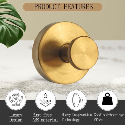 Ornament Hooks,Upgraded Suction Cup Hooks, Wreath Hangers for Front Door, Towel Racks, 2 in 1 Mantle Hanger, No Drill Garland Fireplace Stocking Hanger, for Christmas, Holiday, New Year(Gold, 2)