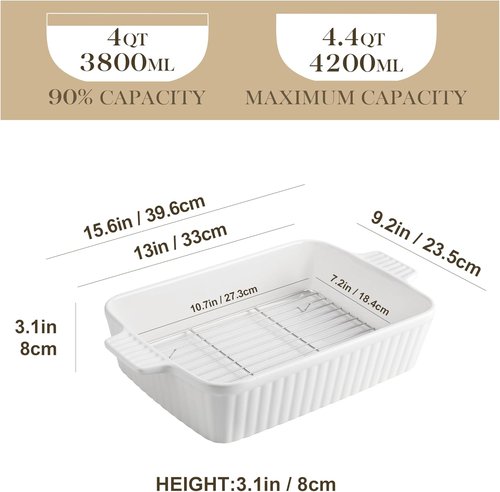 MALACASA Ceramic Bakeware Set - 5-Piece Oven Safe Casserole Dishes in White | Includes 9x13 Dish